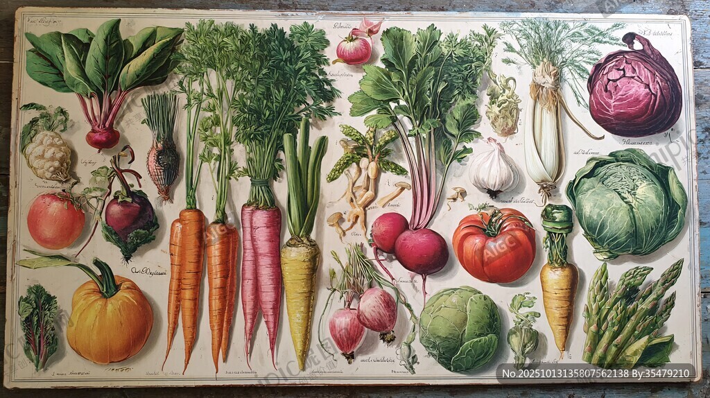 复古风多彩蔬菜插画图