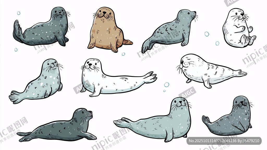 可爱海豹插画集合
