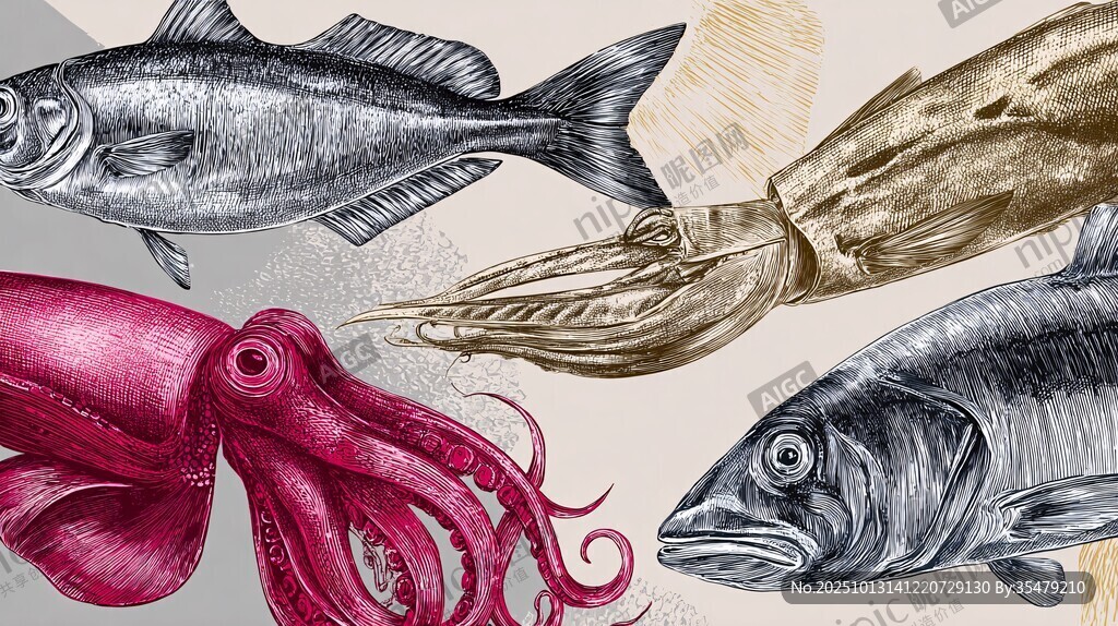 手绘海洋生物插画展示
