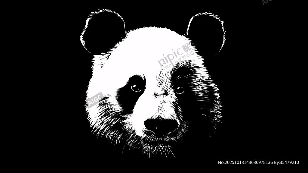 黑白熊猫头像插画