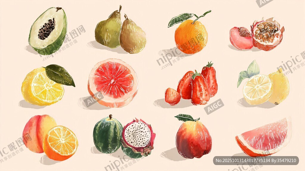 缤纷多彩水果插画展示
