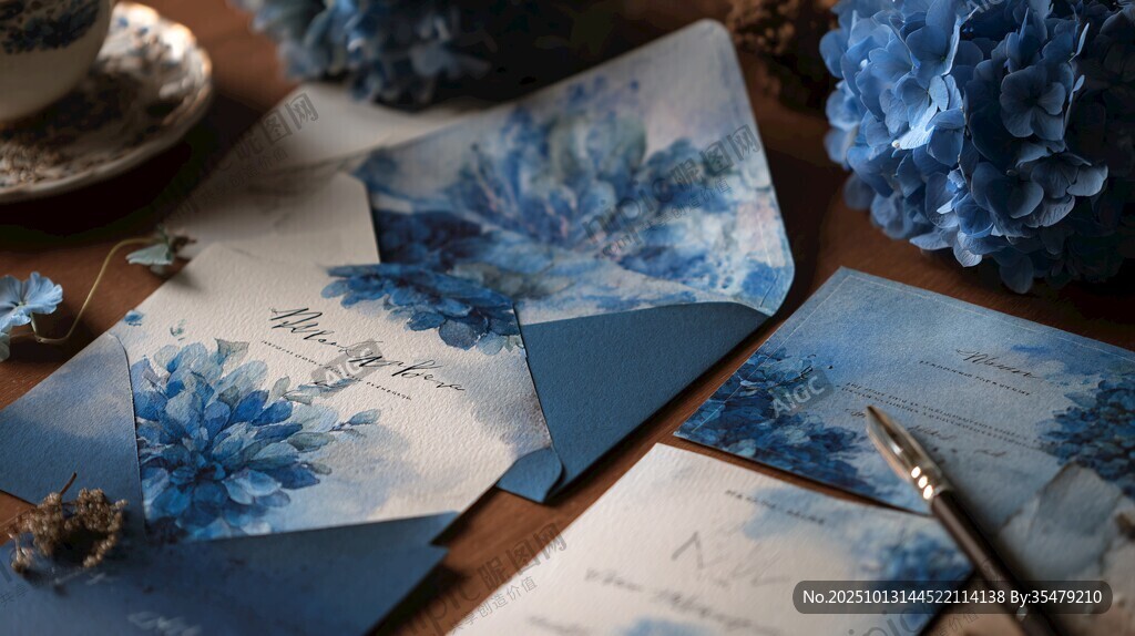 蓝调花卉主题精美信纸