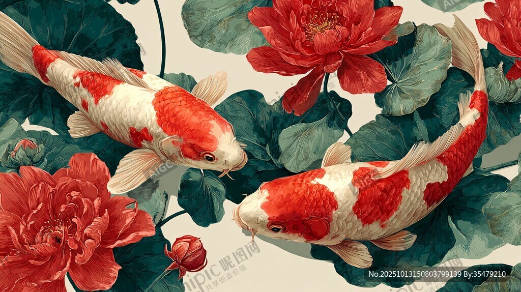 锦鲤戏荷间 吉祥入画来