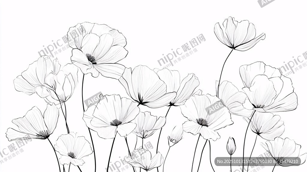 黑白线条绘就的优雅花朵