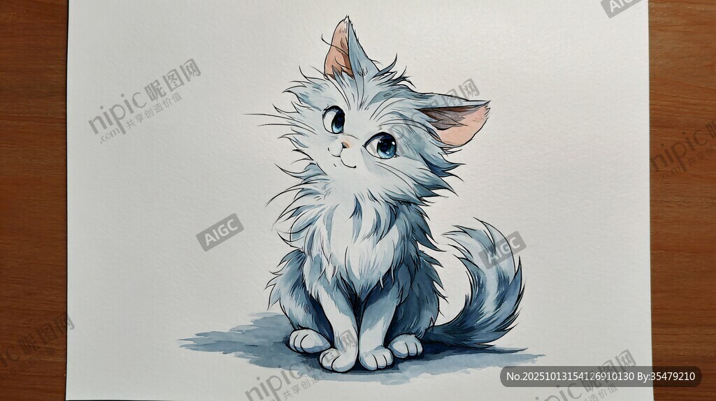 可爱毛茸茸小猫插画