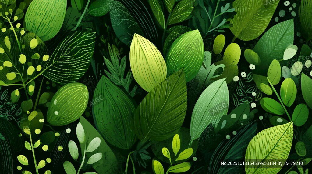 清新绿叶植物插画背景