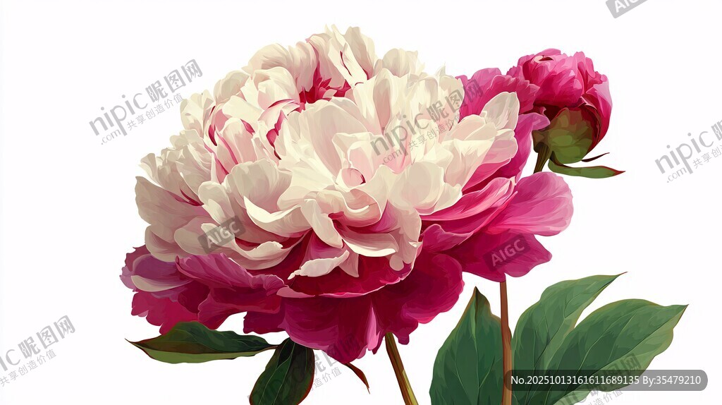 娇艳双色芍药花绽放