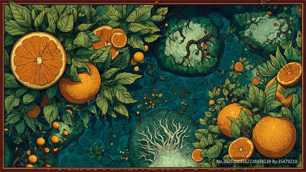 奇幻橘景 绿叶环绕的橙果