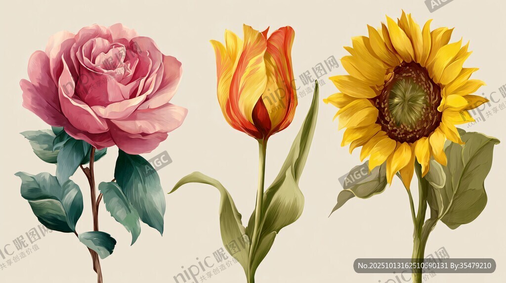 三朵花卉插画赏