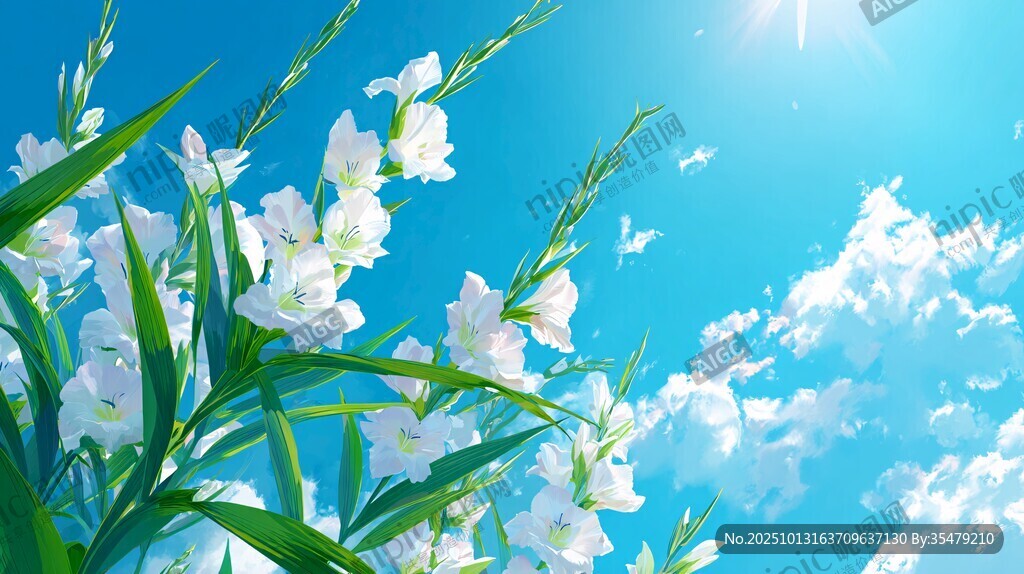 蓝天白花 清新自然的景致