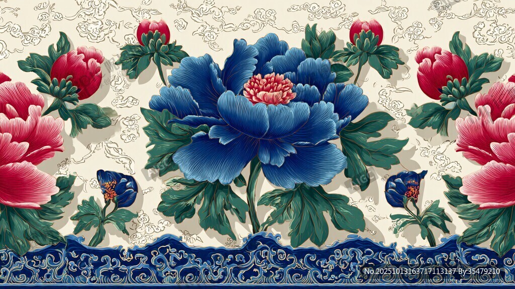 中式牡丹花纹精美图案