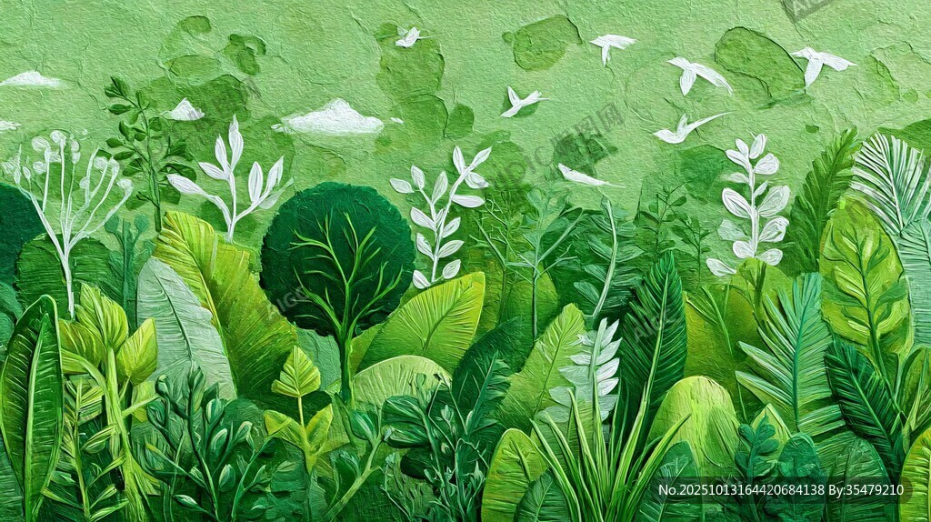 梦幻绿意丛林插画