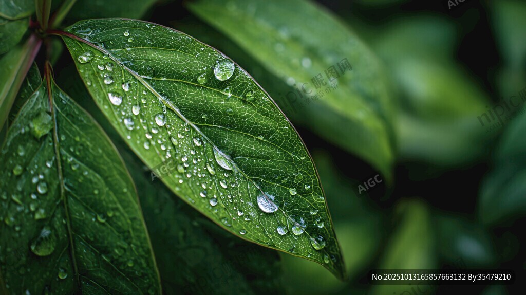 绿叶上的晶莹水珠