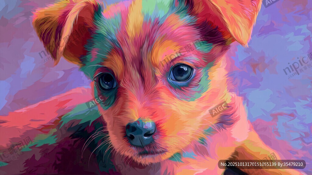 多彩萌犬油画风形象