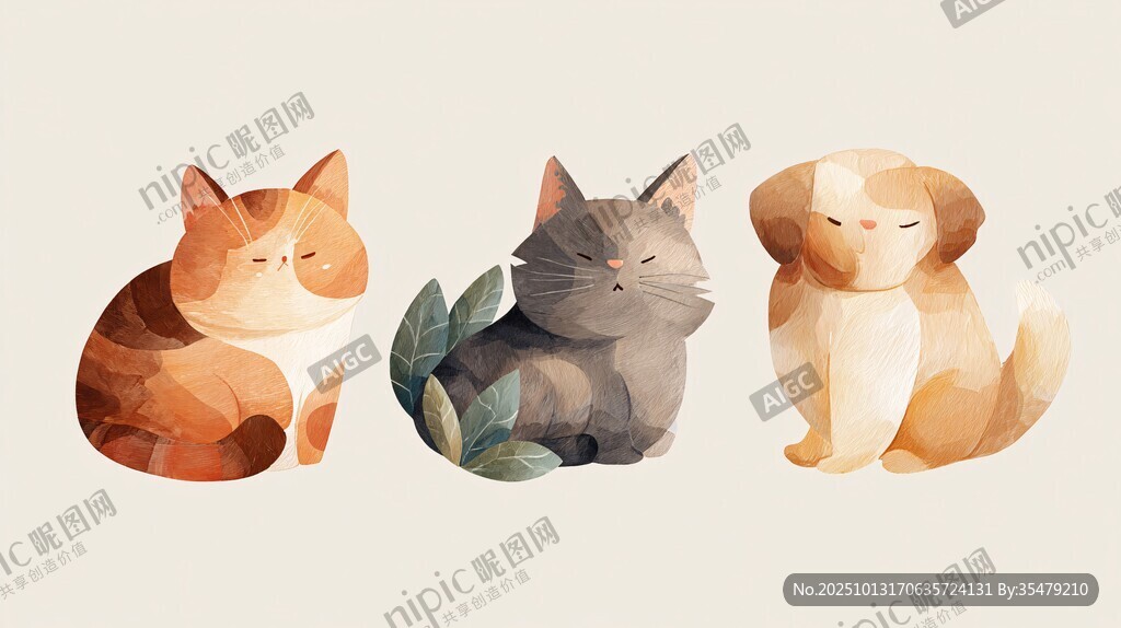 三只可爱猫咪插画