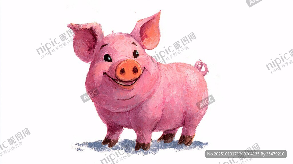 可爱粉色小猪水彩插画