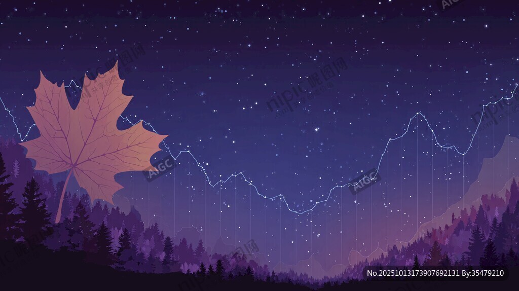 秋夜星空下的枫叶山林