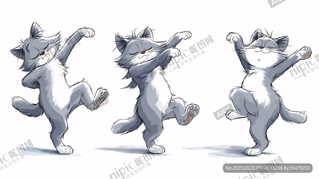 跳舞的俏皮猫咪插画