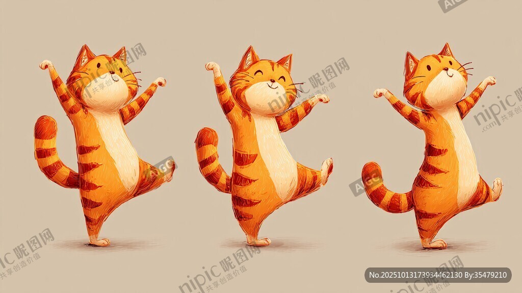 欢快跳舞的卡通橘猫