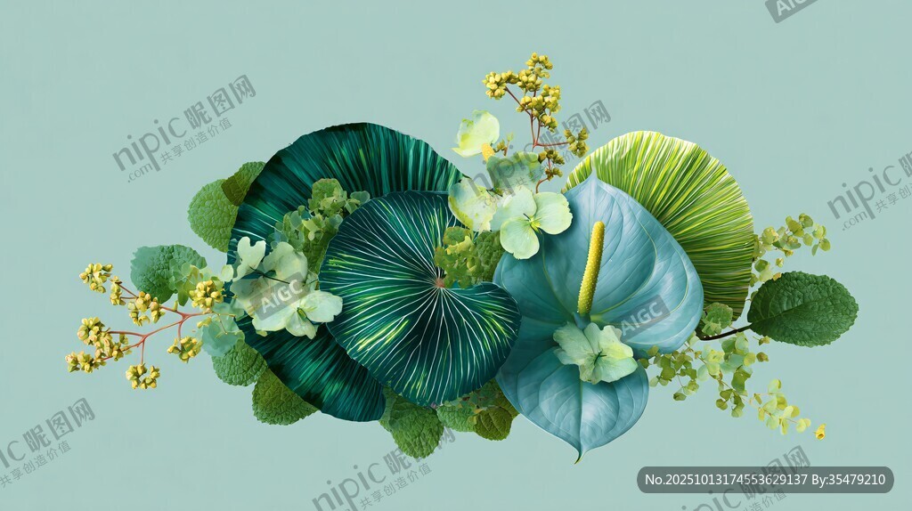清新蓝绿系花卉植物组合