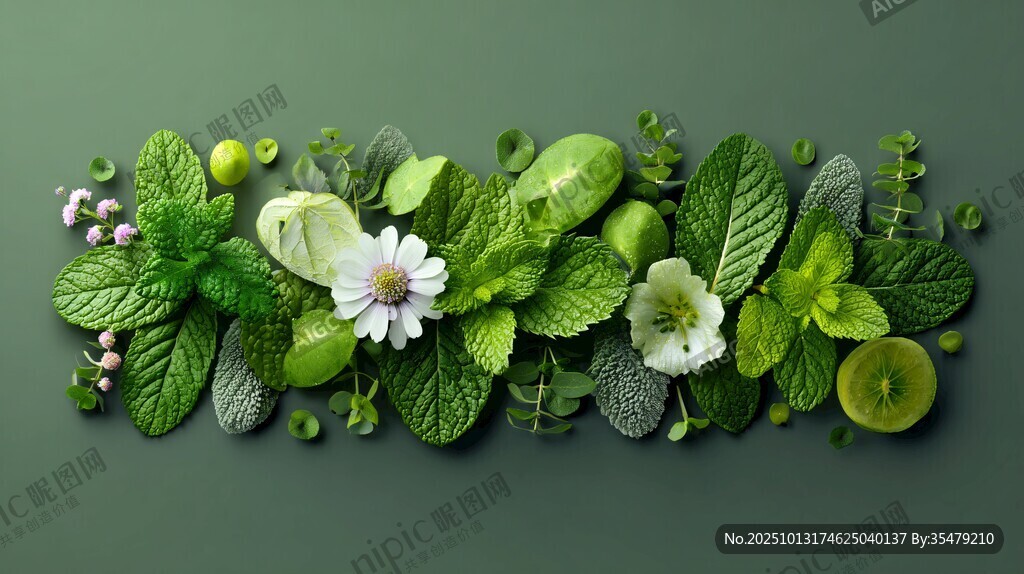 清新绿植花卉组合装饰图
