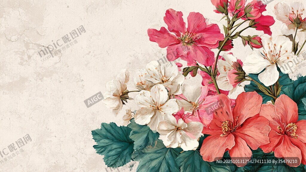 复古风多彩花卉插画