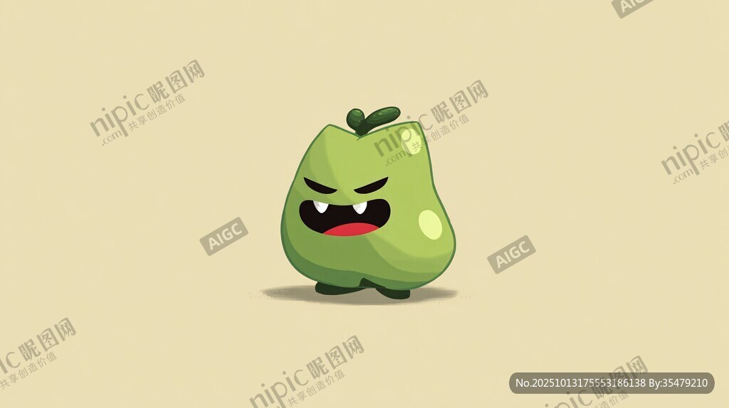 愤怒的绿色卡通梨子