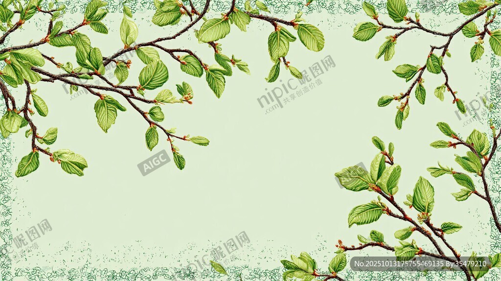 嫩绿枝叶边框背景图