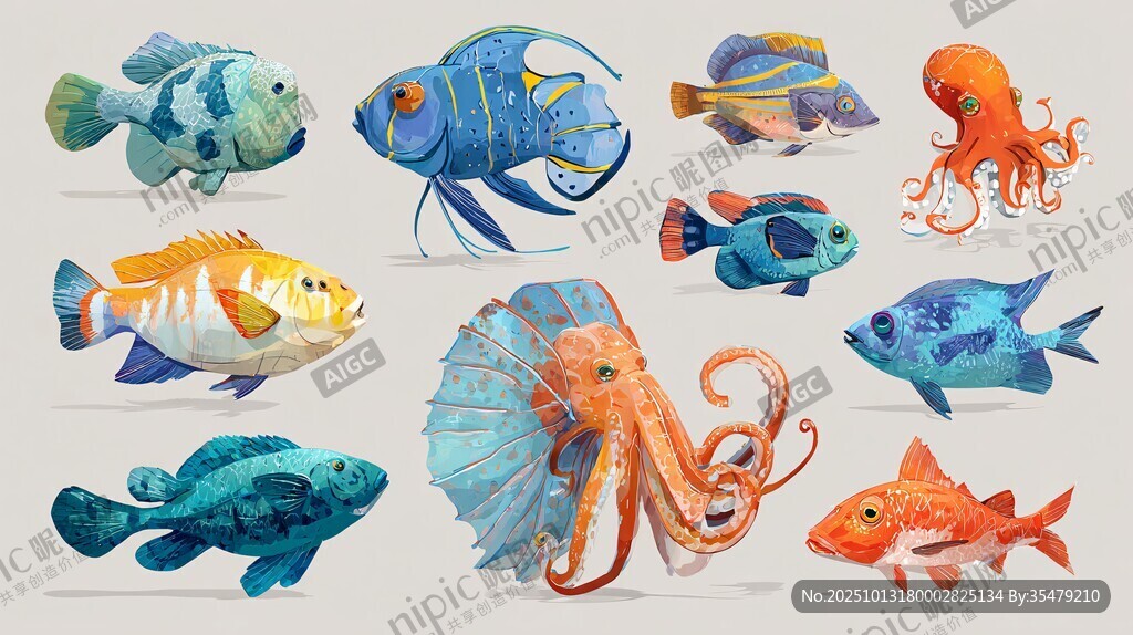 多彩海洋生物插画集合