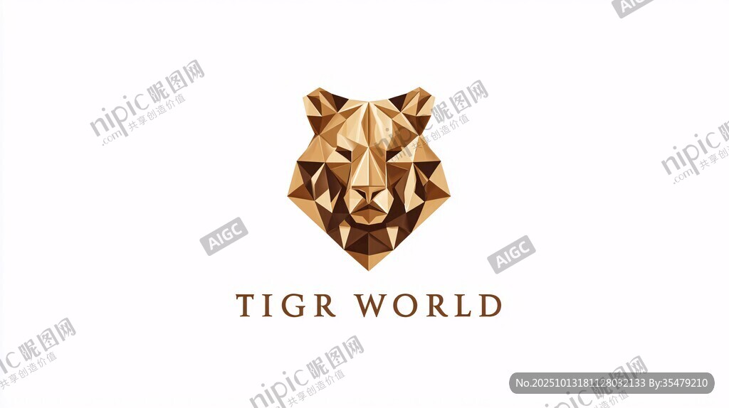 金色多边形老虎标志设计