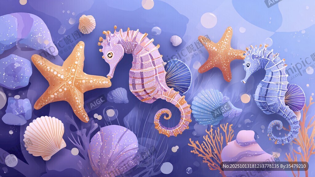 梦幻海底的海马与海星世界
