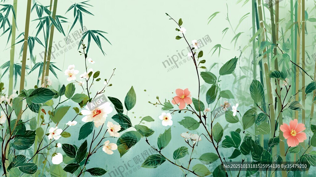 竹林繁花图
