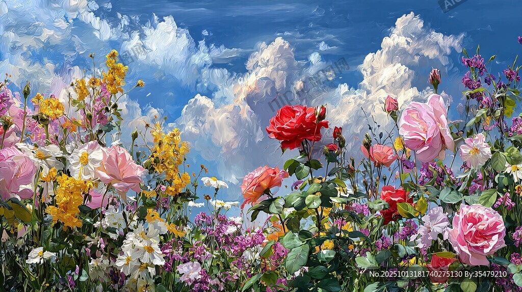 繁花盛开的梦幻天空之景