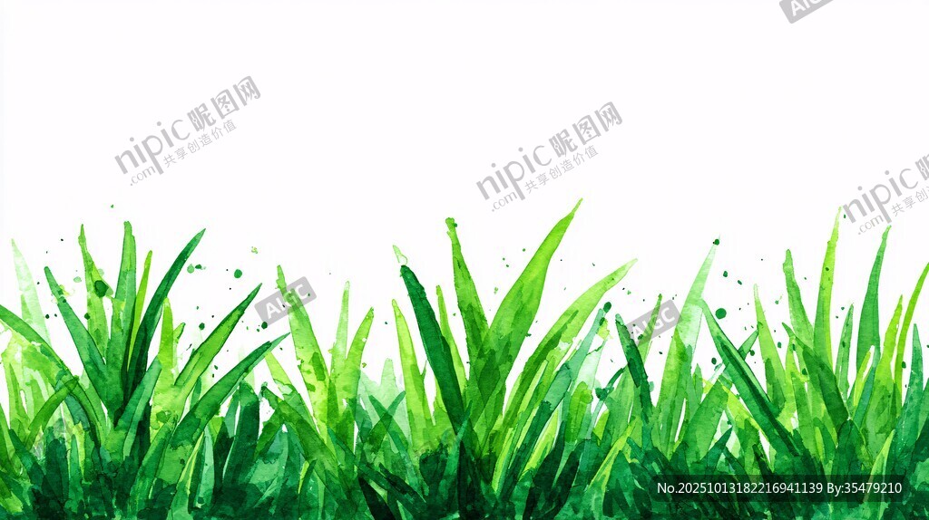翠绿青草水彩画背景