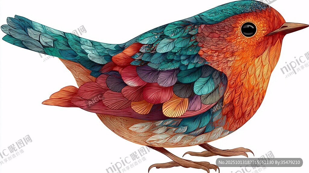 多彩斑斓小鸟插画图