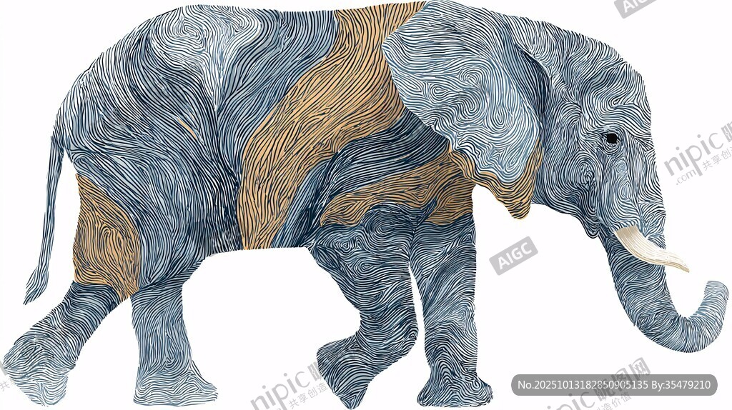 抽象纹理大象艺术插画