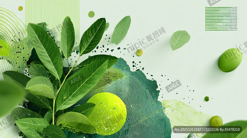 清新绿意植物艺术背景图