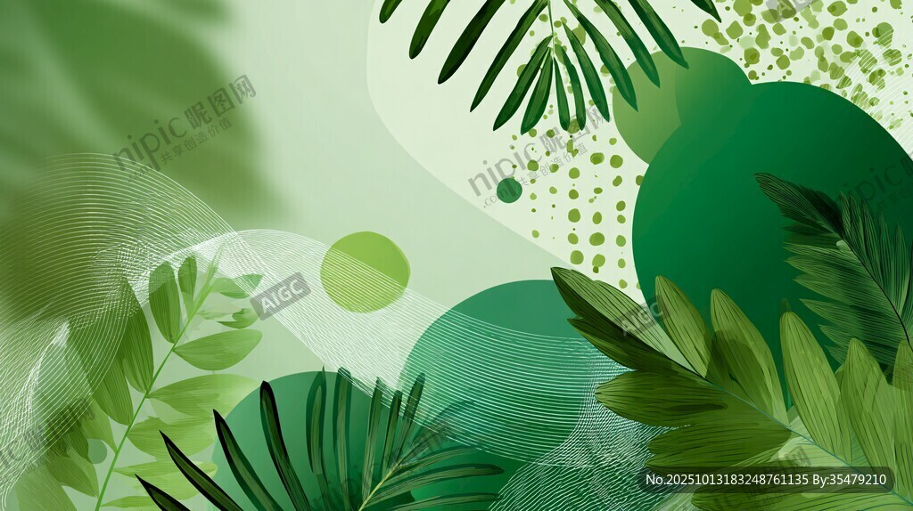 清新绿意植物背景插画