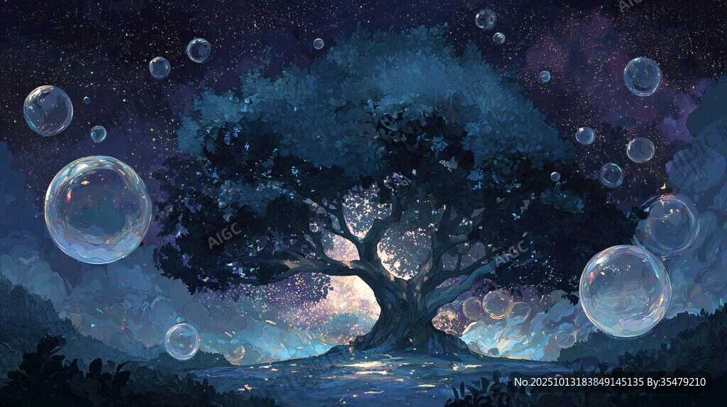 梦幻星空下的奇幻大树