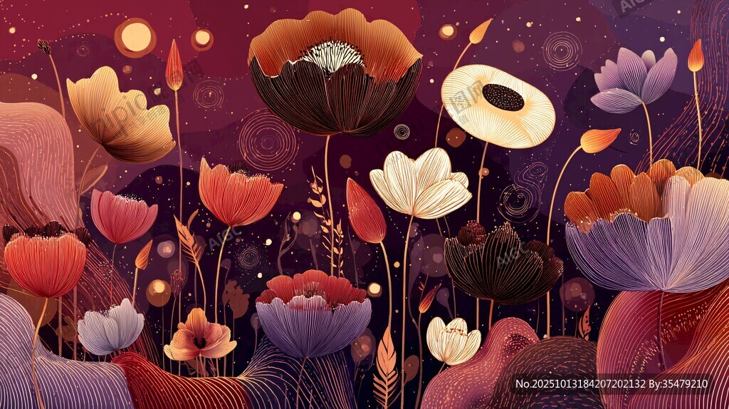 梦幻花卉插画世界