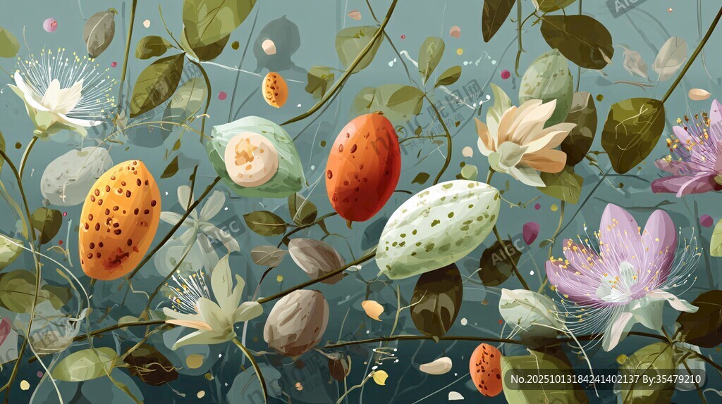 梦幻植物果实花卉插画