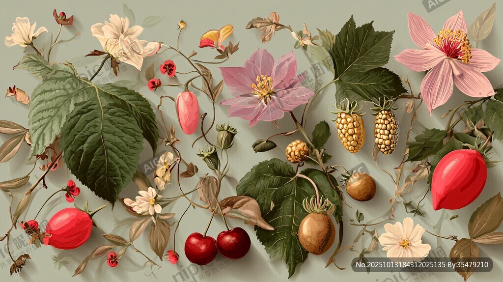 花卉果实静物插画