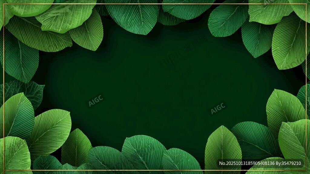 绿叶环绕的清新边框背景