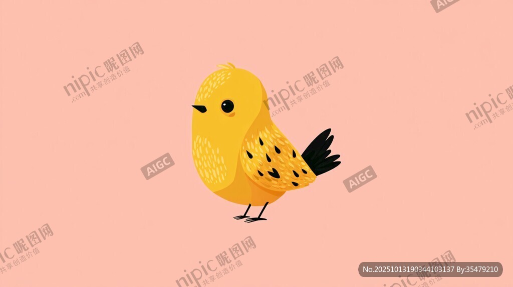 粉色背景上的可爱小黄鸟