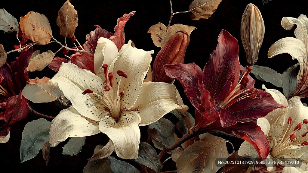 复古风格百合花静物特写