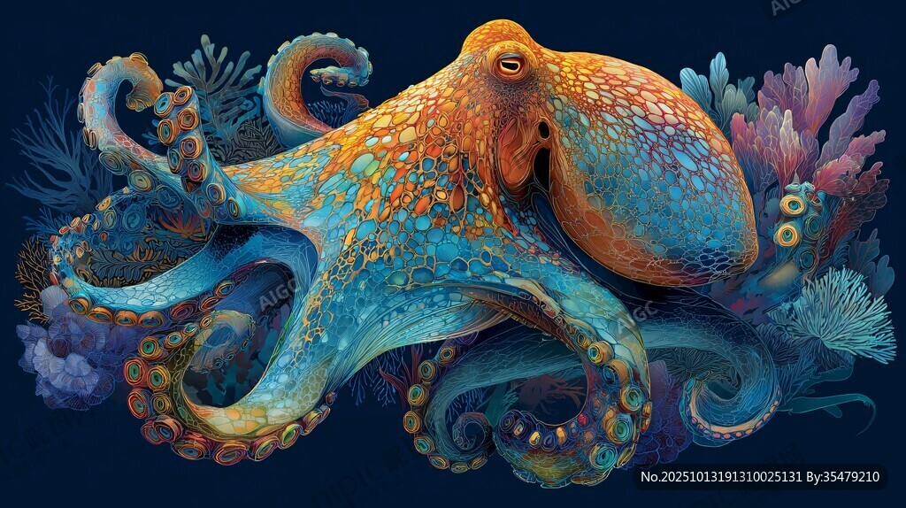梦幻章鱼的海底绚丽世界