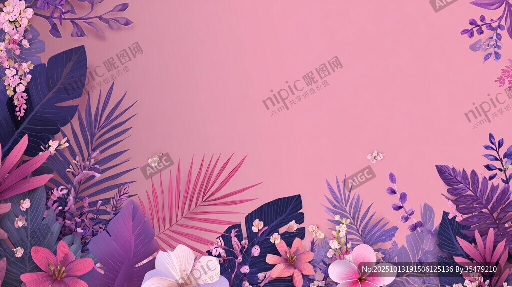 粉色梦幻花卉植物背景图