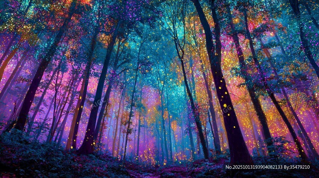 梦幻多彩森林夜景