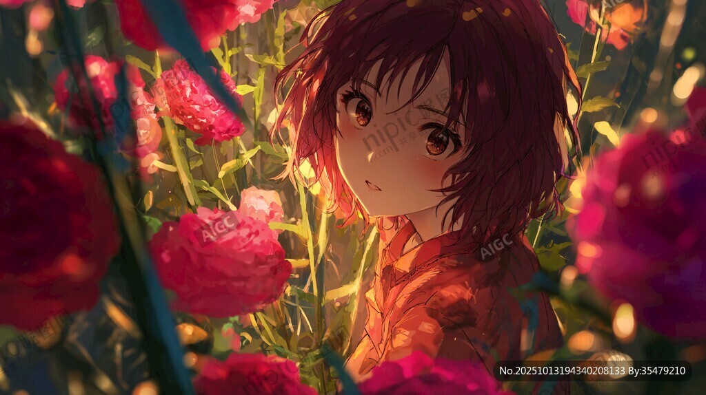花海中的动漫少女