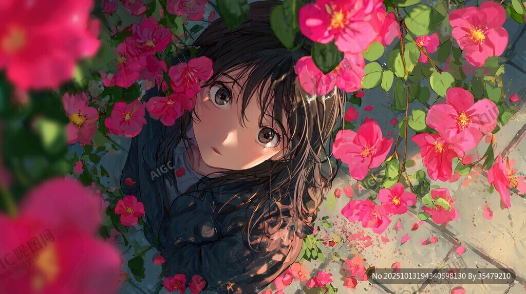 花丛中的少女